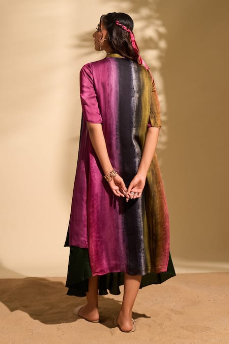 Whimsical By Shica x AZA_Multi Color Organza, Satin V-neck Stroke Print Jacket Dress _Online_at_Aza_Fashions