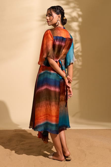 Whimsical By Shica X AZA Stroke Print Dress With Belt