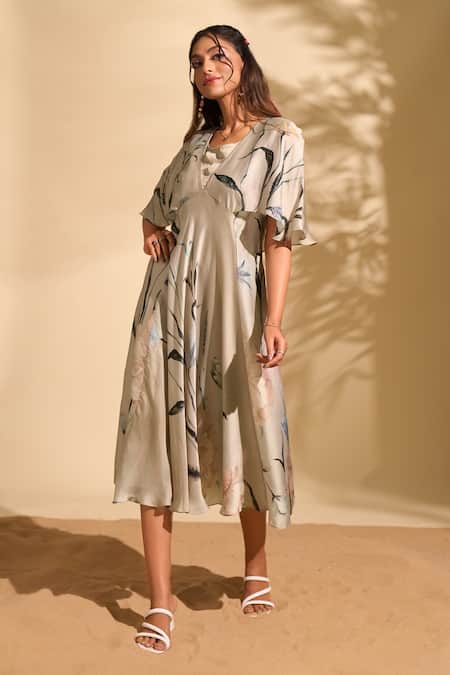 Shop_Whimsical By Shica X AZA_Pink Organza, Satin Pearls V-neck Big Flower Print Dress 