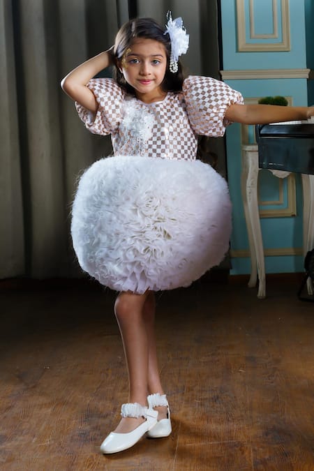 Shop Hoity Moppet White Tulle Sequins, Applique, Embroidery Bouquet Dress at Aza Fashions Shop_Hoity Moppet_White Tulle Sequins, Applique, Embroidery Bouquet Dress _at_Aza_Fashions