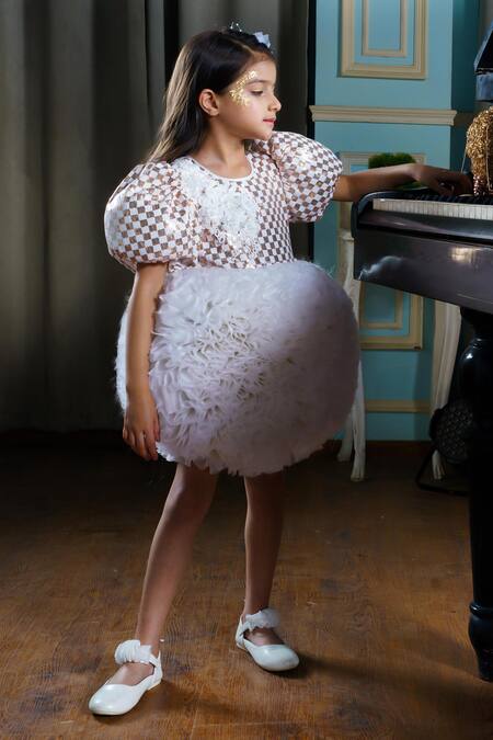 Hoity Moppet White Tulle Sequins, Applique, Embroidery Bouquet Dress Online at Aza Fashions Hoity Moppet_White Tulle Sequins, Applique, Embroidery Bouquet Dress _Online_at_Aza_Fashions