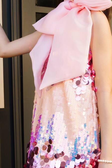 Buy_Hoity Moppet_Pink Silk Sequins Bubblicious Embroidered Shift Dress _Online_at_Aza_Fashions