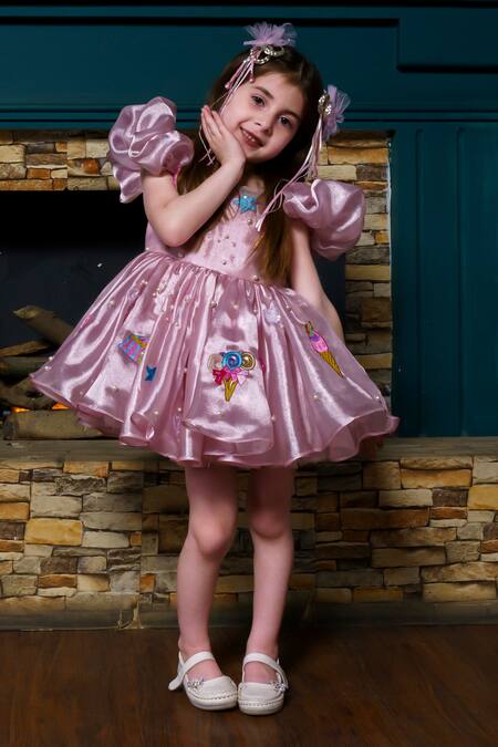 Hoity Moppet Pink Organza Embroidery, Sequins Candyland Patchwork Dress Online at Aza Fashions Hoity Moppet_Pink Organza Embroidery, Sequins Candyland Patchwork Dress _Online_at_Aza_Fashions