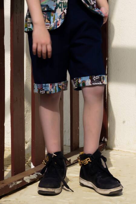 Shop_Hoity Moppet_Black Jacquard, Cotton City Chic Woven Waistcoat And Shorts Set _Online_at_Aza_Fashions