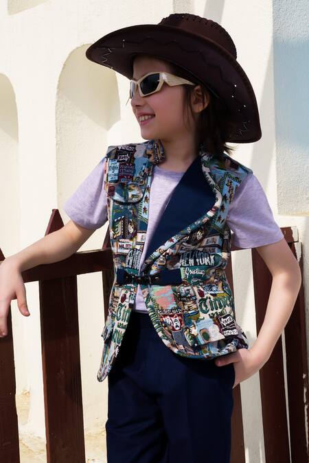 Shop_Hoity Moppet_Black Jacquard, Cotton City Chic Woven Waistcoat And Shorts Set 