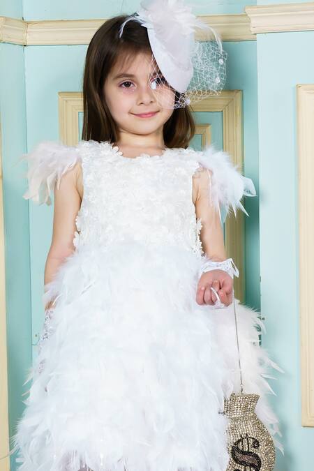 Hoity Moppet White Crepe Feathers, Embroidery Dream Catcher Embellished Dress Online at Aza Fashions Hoity Moppet_White Crepe Feathers, Embroidery Dream Catcher Embellished Dress _Online_at_Aza_Fashions
