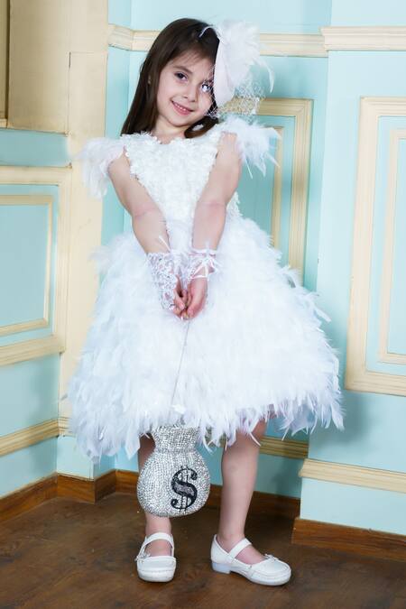 Buy Hoity Moppet White Crepe Feathers, Embroidery Dream Catcher Embellished Dress Online at Aza Fashions Buy_Hoity Moppet_White Crepe Feathers, Embroidery Dream Catcher Embellished Dress _Online_at_Aza_Fashions