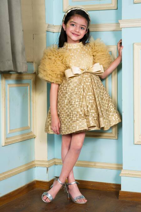 Buy Hoity Moppet Gold Tulle Lace Star Embellished Dress Online at Aza Fashions Buy_Hoity Moppet_Gold Tulle Lace Star Embellished Dress _Online_at_Aza_Fashions