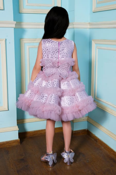 Shop Hoity Moppet Pink Jacquard Ruffles Happiness Geometric Woven Dress at Aza Fashions Shop_Hoity Moppet_Pink Jacquard Ruffles Happiness Geometric Woven Dress _at_Aza_Fashions