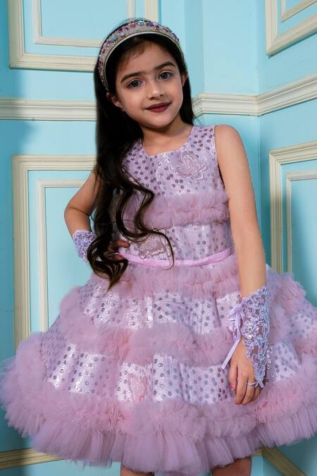 Shop Hoity Moppet Pink Jacquard Ruffles Happiness Geometric Woven Dress Online at Aza Fashions Shop_Hoity Moppet_Pink Jacquard Ruffles Happiness Geometric Woven Dress _Online_at_Aza_Fashions