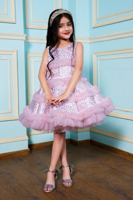 Hoity Moppet Pink Jacquard Ruffles Happiness Geometric Woven Dress at Aza Fashions Hoity Moppet_Pink Jacquard Ruffles Happiness Geometric Woven Dress _at_Aza_Fashions