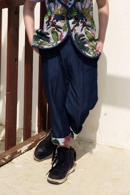 Hoity Moppet Multi Color Jacquard Embroidery Jungle Safari Woven Waistcoat And Capri Pant Set Online at Aza Fashions Hoity Moppet_Multi Color Jacquard Embroidery Jungle Safari Woven Waistcoat And Capri Pant Set _Online_at_Aza_Fashions