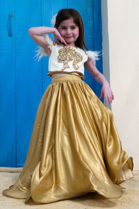 Hoity Moppet Live Life Embroidered Crop Top & Lehenga Set 