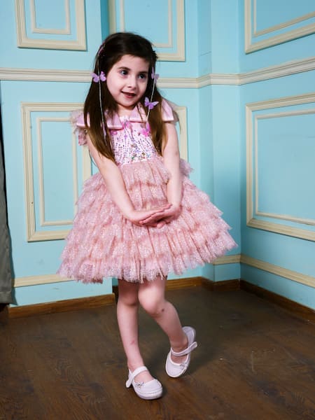 Buy Hoity Moppet Pink Satin Embroidery, Beads Floral Lace Embellished Dress Online at Aza Fashions Buy_Hoity Moppet_Pink Satin Embroidery, Beads Floral Lace Embellished Dress _Online_at_Aza_Fashions