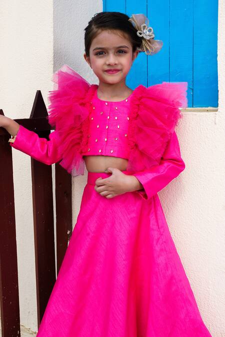 Shop Hoity Moppet Pink Silk Sequins, Embroidery Ghoda Ghadi Patchwork Skirt And Blouse Set Online at Aza Fashions Shop_Hoity Moppet_Pink Silk Sequins, Embroidery Ghoda Ghadi Patchwork Skirt And Blouse Set _Online_at_Aza_Fashions