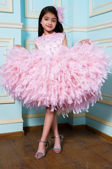 Buy Hoity Moppet Pink Satin Sequins, Feathers Crystal Embroidered Dress Online at Aza Fashions Buy_Hoity Moppet_Pink Satin Sequins, Feathers Crystal Embroidered Dress _Online_at_Aza_Fashions