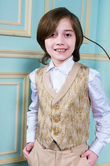 Buy Hoity Moppet Beige Crepe Embroidery Stripe Woven Waistcoat Pant Set Online at Aza Fashions Buy_Hoity Moppet_Beige Crepe Embroidery Stripe Woven Waistcoat Pant Set _Online_at_Aza_Fashions