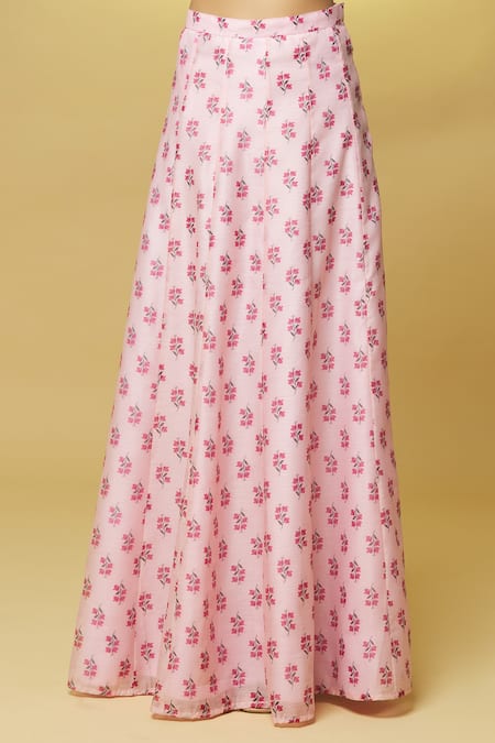 Buy Kalakaari By Sagarika Pink Cotton, Chiffon Tassels, Mirrors Square Chanderi Floral Print Lehenga Set Online at Aza Fashions Buy_Kalakaari By Sagarika_Pink Cotton, Chiffon Tassels, Mirrors Square Chanderi Floral Print Lehenga Set _Online_at_Aza_Fashions