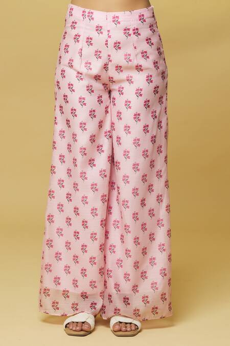 Kalakaari By Sagarika Pink Organza, Chanderi Embroidery, Mirrors Shrug Flower Print Palazzo Set Online at Aza Fashions Kalakaari By Sagarika_Pink Organza, Chanderi Embroidery, Mirrors Shrug Flower Print Palazzo Set _Online_at_Aza_Fashions