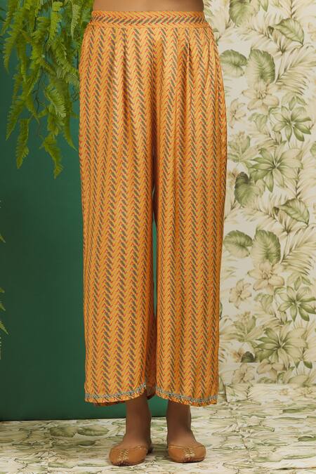 Samyukta Singhania Yellow Muslin Sequins, Embroidery Mandarin Collar Floral Print Jacket And Pant Set Online at Aza Fashions Samyukta Singhania_Yellow Muslin Sequins, Embroidery Mandarin Collar Floral Print Jacket And Pant Set_Online_at_Aza_Fashions