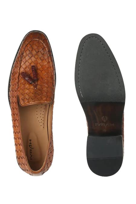Ivrah Brown Basket Weave Slip Ons at Aza Fashions Ivrah_Brown Basket Weave Slip Ons_at_Aza_Fashions