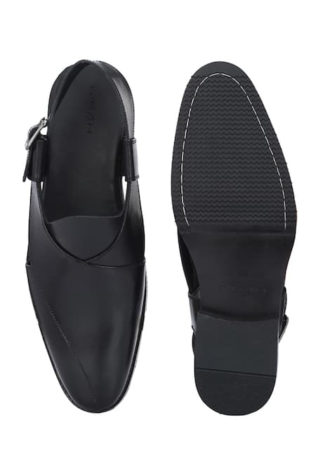 Shop_Ivrah_Black Leather Naga Overlap Sandals _at_Aza_Fashions