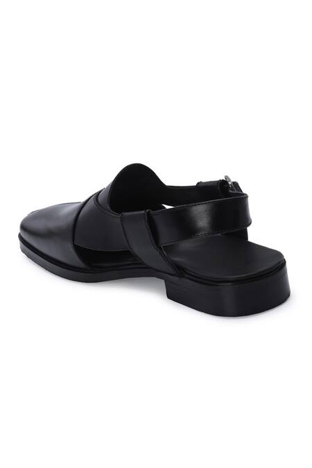 Shop_Ivrah_Black Leather Naga Overlap Sandals _Online_at_Aza_Fashions
