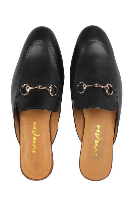 Shop_Ivrah_Black Robert Argentine Cow Crust Leather Mules_Online_at_Aza_Fashions
