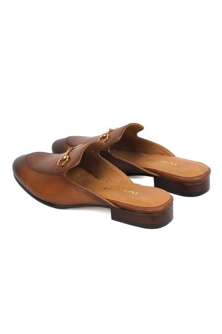Shop_Ivrah_Brown Robert Horseshoe Buckle Mules_Online_at_Aza_Fashions