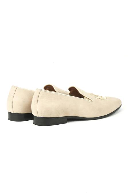 Ivrah_Beige Zardosi Embroidered Slip Ons_Online_at_Aza_Fashions