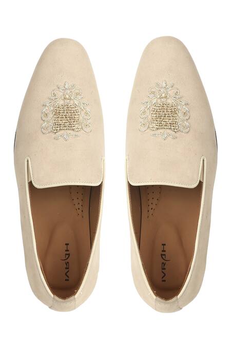 Buy_Ivrah_Beige Zardosi Embroidered Slip Ons_Online_at_Aza_Fashions