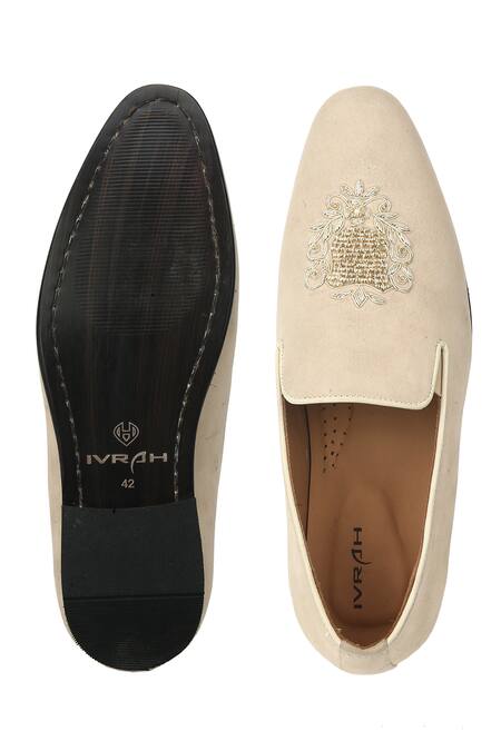 Shop_Ivrah_Beige Zardosi Embroidered Slip Ons_Online_at_Aza_Fashions