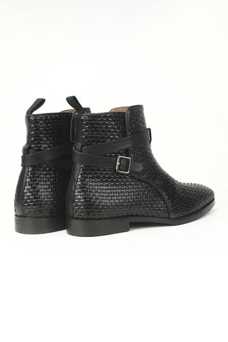 Buy_Ivrah_Black Vega Basket Weave Single Strap Boots_Online_at_Aza_Fashions