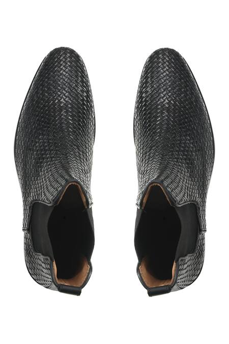 Ivrah_Black Vega Basket Weave Boots_at_Aza_Fashions