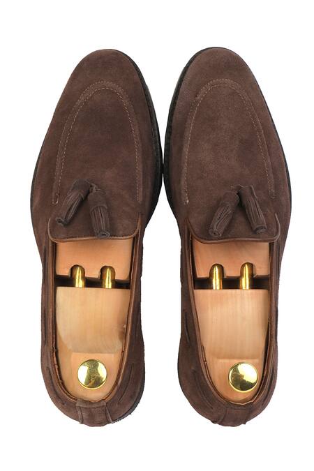 Shop_Ivrah_Brown Augustian Tassel Embellished Suede Shoes_Online_at_Aza_Fashions