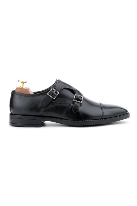 Ivrah_Black Anzio Monk Double Strap Shoes_Online_at_Aza_Fashions