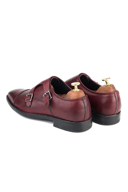 Buy_Ivrah_Brown Bordo Double Strap Leather Shoes_Online_at_Aza_Fashions