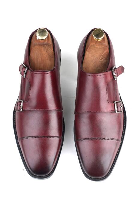 Shop_Ivrah_Brown Bordo Double Strap Leather Shoes_Online_at_Aza_Fashions