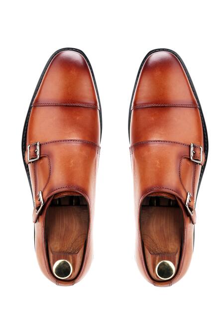 Buy Ivrah Brown Anzio Monk Double Strap Leather Shoes Online at Aza Fashions Buy_Ivrah_Brown Anzio Monk Double Strap Leather Shoes_Online_at_Aza_Fashions