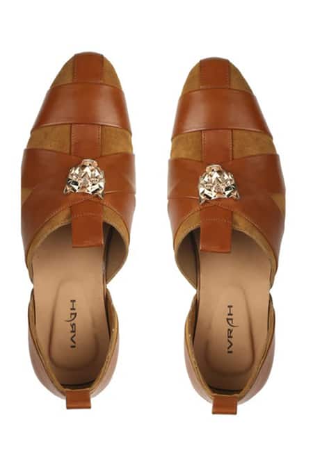 Shop Ivrah Brown Tan Applique Almond Toe Shoes Online at Aza Fashions Shop_Ivrah_Brown Tan Applique Almond Toe Shoes_Online_at_Aza_Fashions