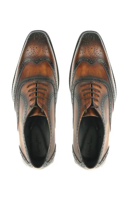 Ivrah_Brown Cut Work Charlie Brogue Lace Up Shoes_Online_at_Aza_Fashions