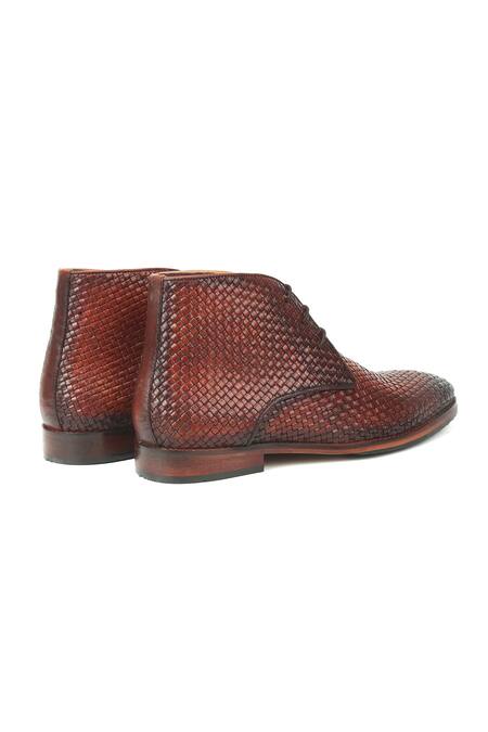 Ivrah_Wine Dune The Cognac Mesh Chukka Boots_at_Aza_Fashions