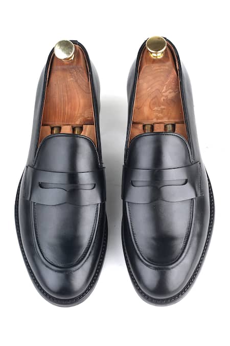 Shop_Ivrah_Black Cut Work Loake Slip On Shoes_Online_at_Aza_Fashions