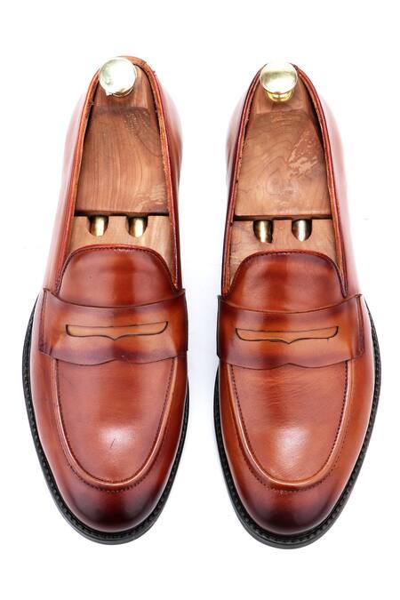 Buy_Ivrah_Brown Loake Cutwork Slip On Shaded Shoes_Online_at_Aza_Fashions