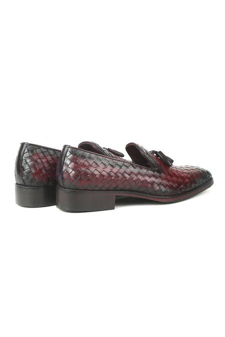 Ivrah_Brown Bordo Basketweave Slip On Shoes_Online_at_Aza_Fashions