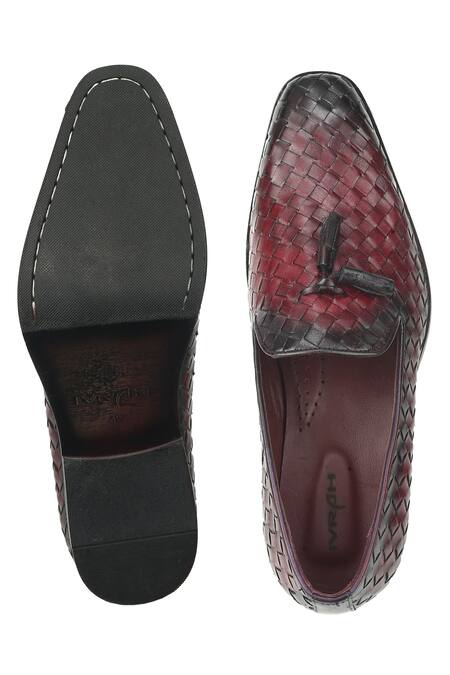 Shop_Ivrah_Brown Bordo Basketweave Slip On Shoes_Online_at_Aza_Fashions