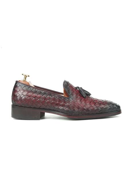 Ivrah_Brown Bordo Basketweave Slip On Shoes_at_Aza_Fashions