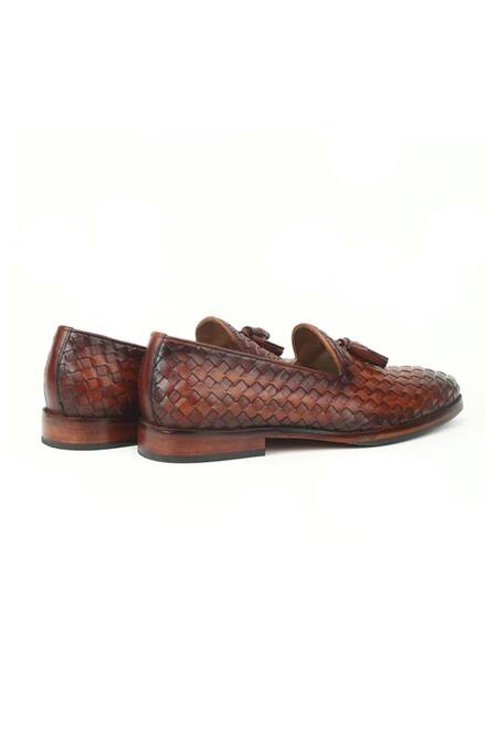 Ivrah Brown Cognac Basketweave Slip On Shoes Online at Aza Fashions Ivrah_Brown Cognac Basketweave Slip On Shoes_Online_at_Aza_Fashions