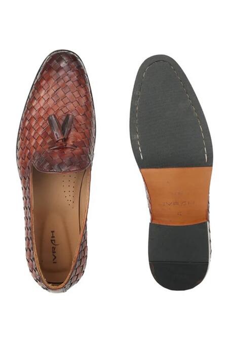 Ivrah Brown Cognac Basketweave Slip On Shoes at Aza Fashions Ivrah_Brown Cognac Basketweave Slip On Shoes_at_Aza_Fashions