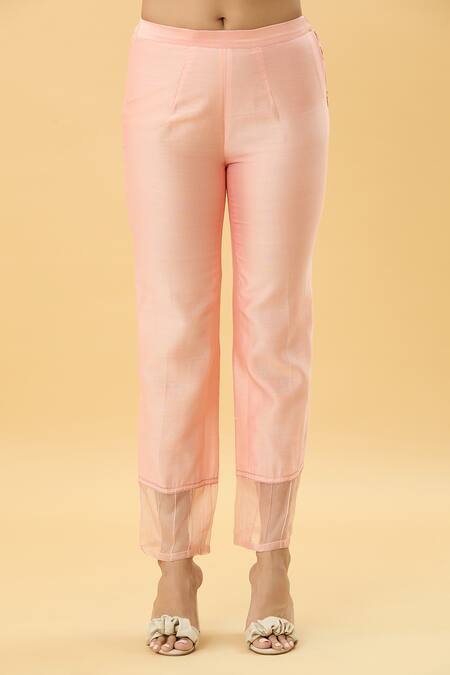 Mukta Sabharwal_Red Chanderi Silk, Cotton Tassels, Embroidery Florence Ombre Shirt Pant Set _Online_at_Aza_Fashions